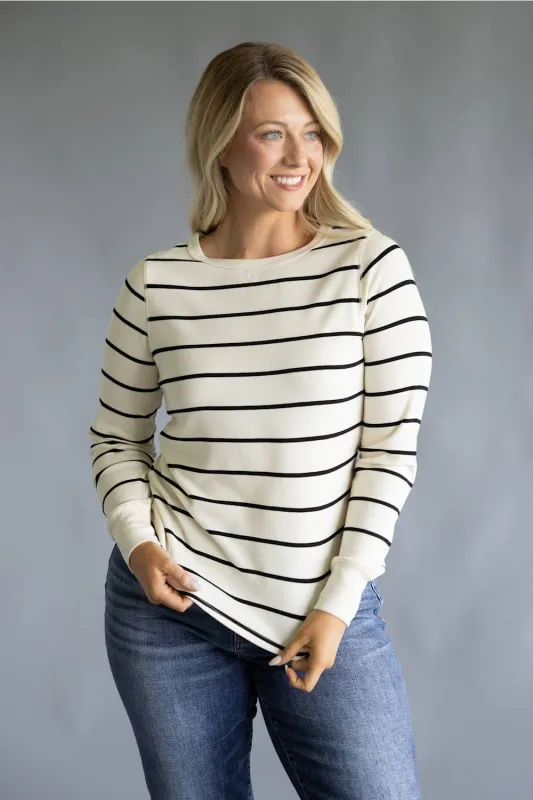 Thread & Supply Stacy Stripe Shirt for Women in Off White/Black | T1390MSTS-OFFWHITEBLACKSTRIPE made by Thread & Supply