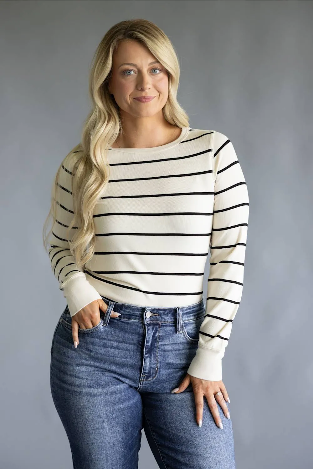 Thread & Supply Stacy Stripe Shirt for Women in Off White/Black | T1390MSTS-OFFWHITEBLACKSTRIPE sold by Glik’s product image thumbnail 2