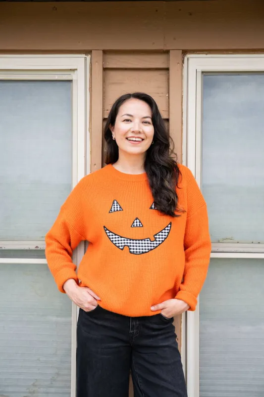 Main Strip Pumpkin Face Sweater for Women in Orange | CL21010-BURNTORANGE made by Main Strip