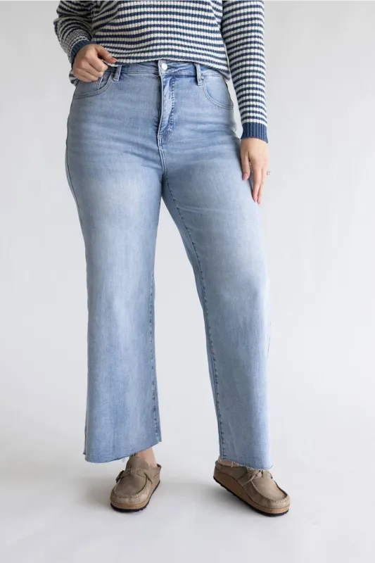 Risen Tummy Control High Rise Cropped Wide Leg Jeans for Women | RDP5954 made by Risen