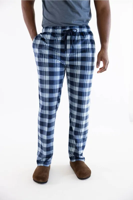 Weatherproof Vintage Silky Lounge Pants for Men in Blue Plaid made by Glik’s
