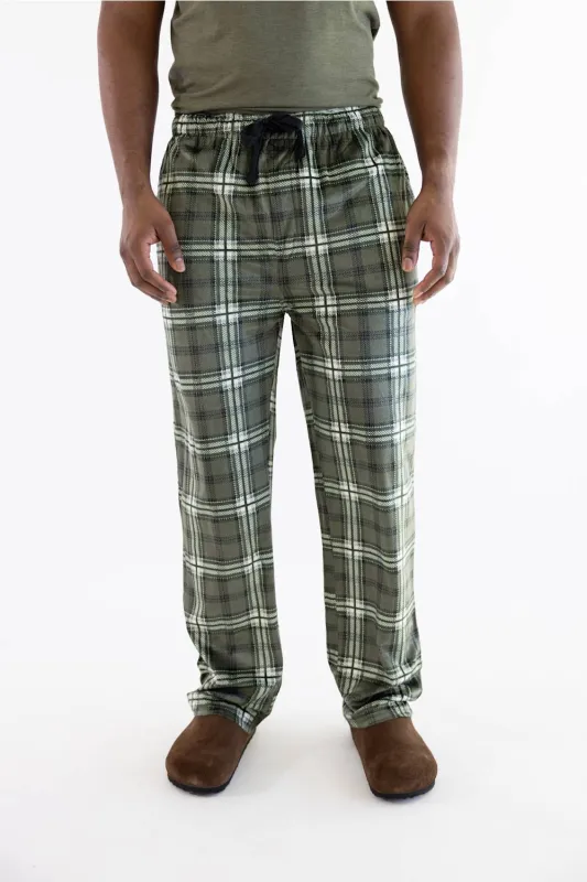 Weatherproof Vintage Silky Lounge Pants for Men in Olive Plaid made by Glik’s