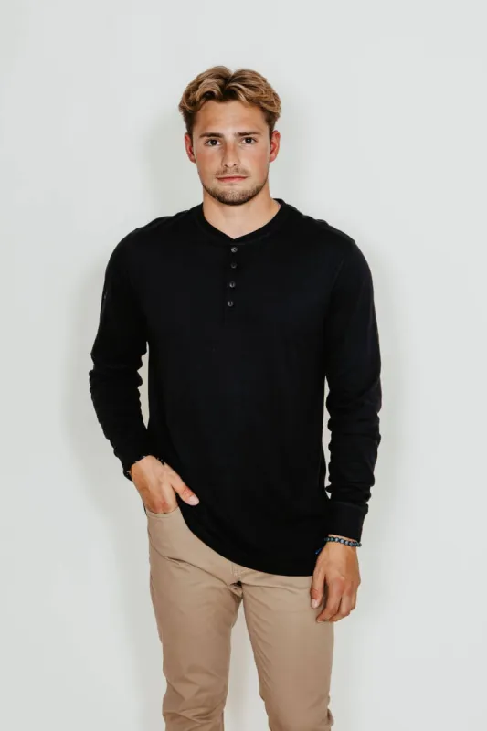 Weatherproof Vintage Long Sleeve Jersey Henley Shirt for Men in Black | F83610GK-BLK sold by Glik’s