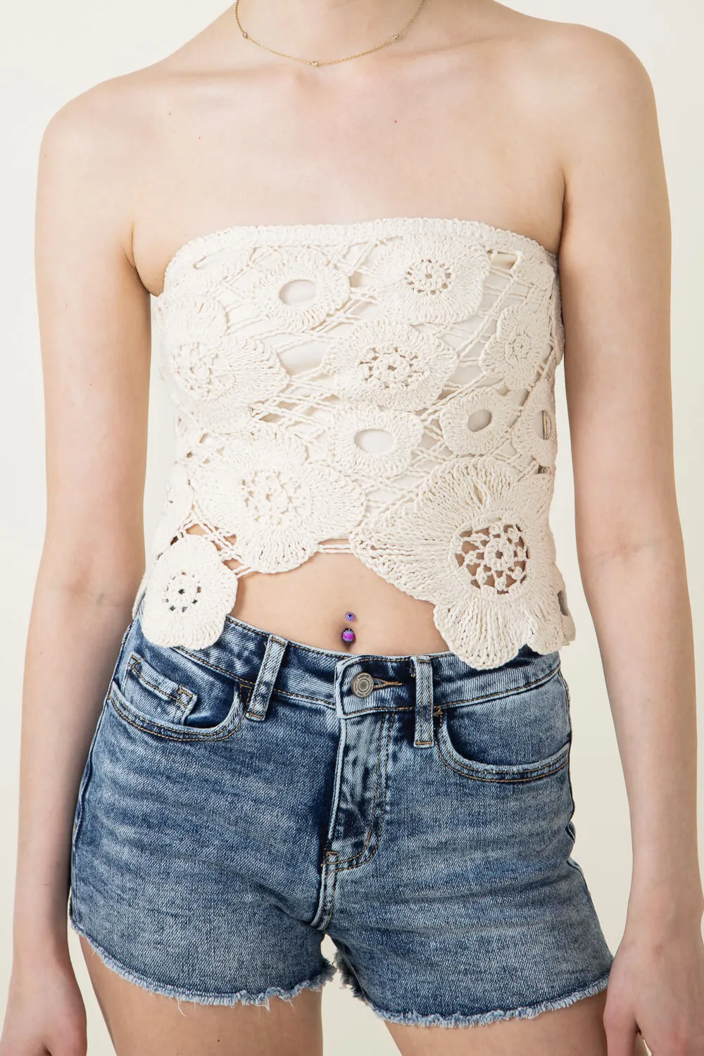 Crochet Flyaway Lace Tube Top for Women in Natural | IBT30310-NATURAL sold by Glik’s product image thumbnail 4