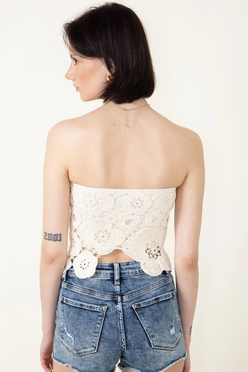 Crochet Flyaway Lace Tube Top for Women in Natural | IBT30310-NATURAL sold by Glik’s product image thumbnail 3