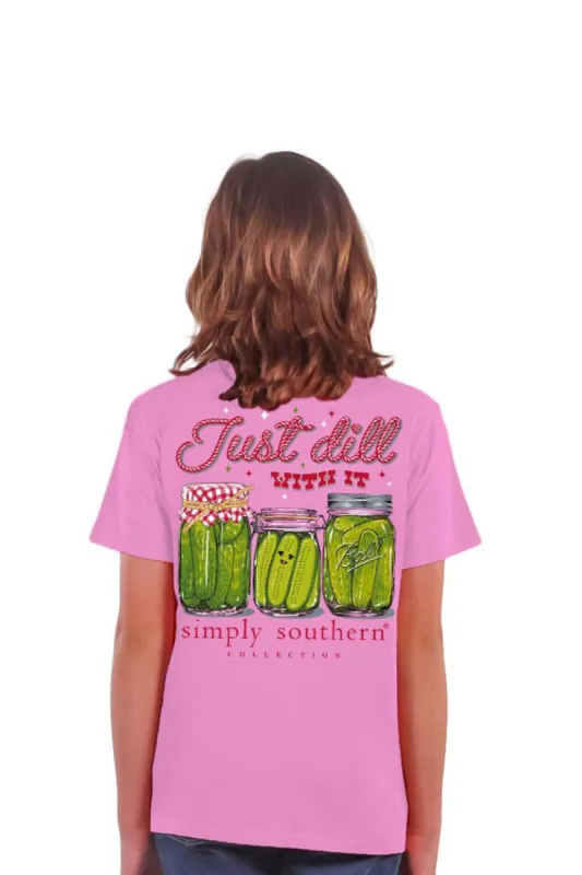 Simply Southern Youth Just Dill With It T-Shirt for Women in Pink | YTH-SS-DILL-FNCYCNDY sold by Glik’s