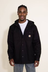 Carhartt Rain Defender Heavyweight Hooded Shirt Jacket for Men in Black | 105022-N04 sold by Glik’s