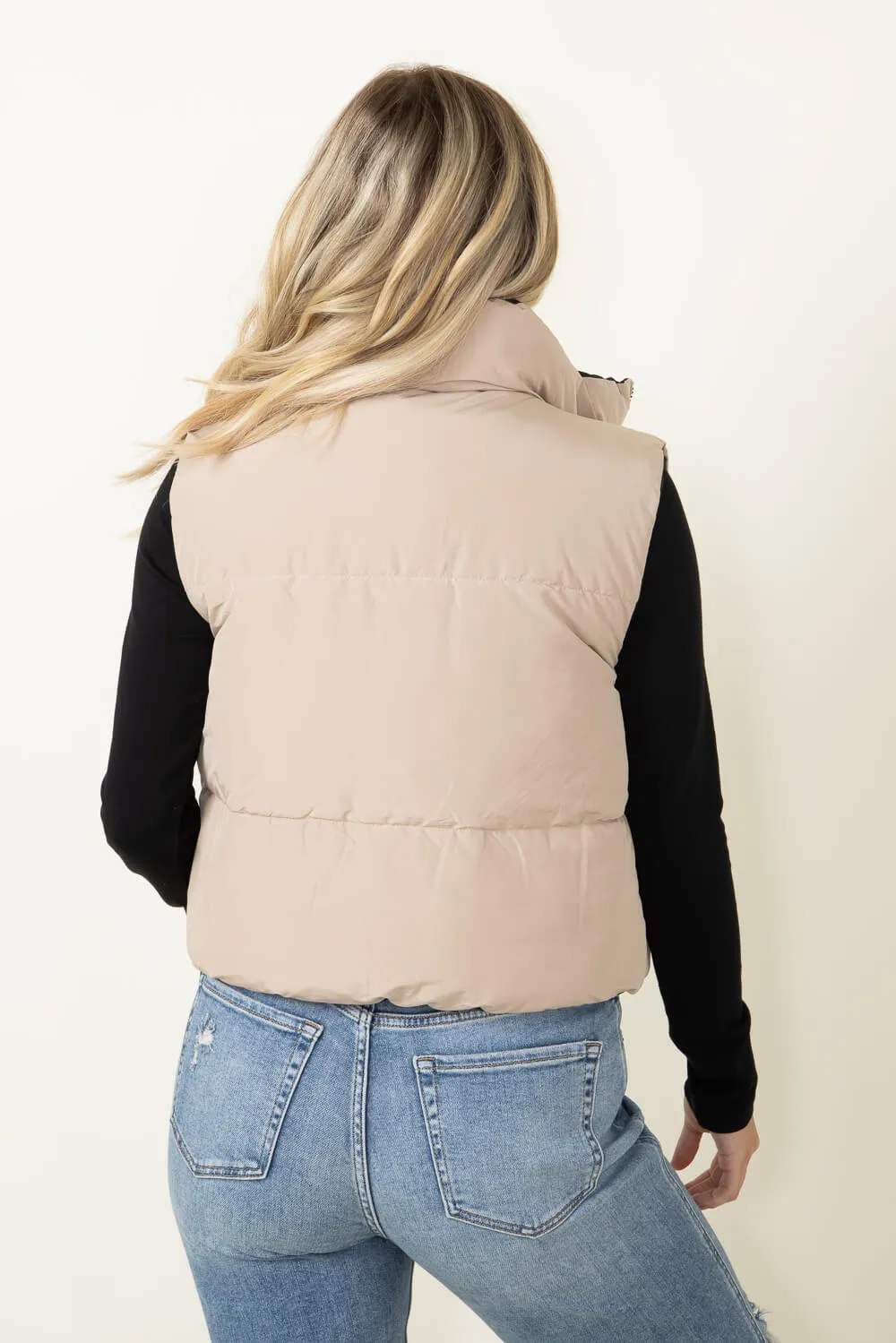 Love Tree Cropped Reversible Puffer Vest for Women in Black/Beige | 5070VY-BLACK sold by Glik’s product image thumbnail 5