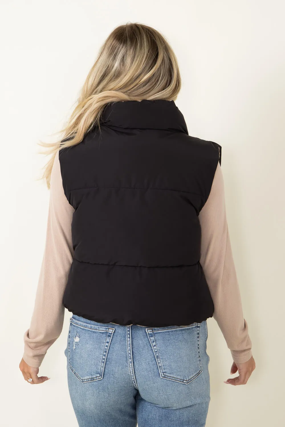Love Tree Cropped Reversible Puffer Vest for Women in Black/Beige | 5070VY-BLACK sold by Glik’s product image thumbnail 3