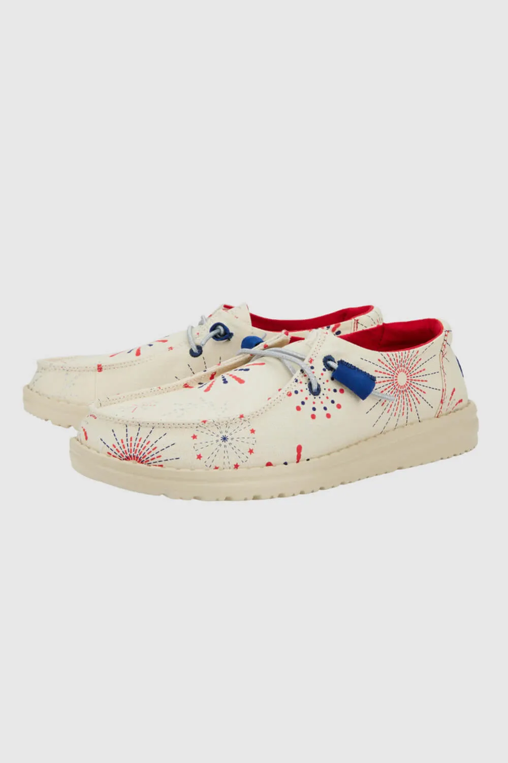 HEYDUDE Women’s Wendy Americana Firework Print Shoes in White | 41294-100 sold by Glik’s