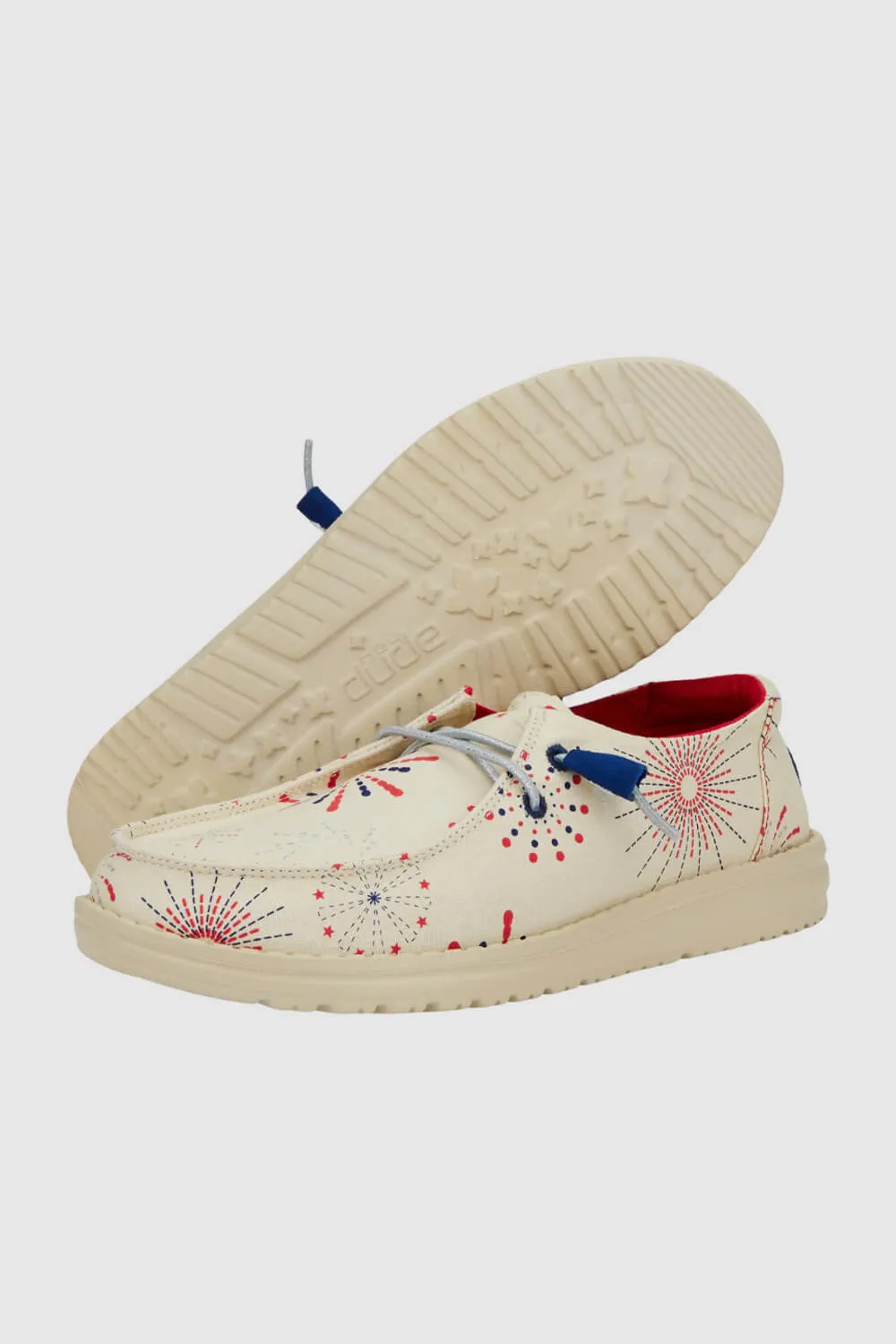 HEYDUDE Women’s Wendy Americana Firework Print Shoes in White | 41294-100 sold by Glik’s product image thumbnail 4