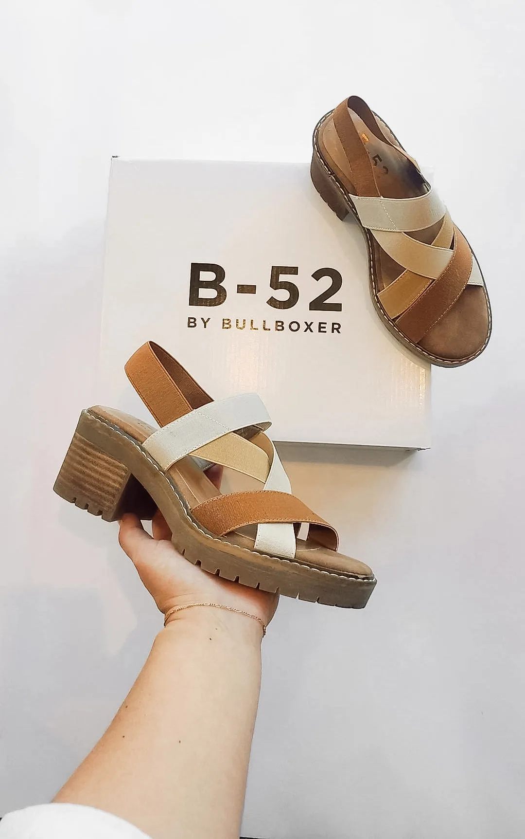 B52 by Bullboxer Stretch Strap Heels for Women in Multi Brown | 275011F2T-BROWN sold by Glik’s