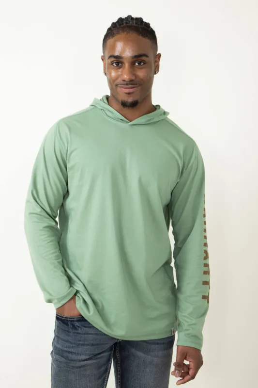 Carhartt Force Relaxed Fit Midweight Long Sleeve Logo Hooded T-Shirt for Men in Green | 106654-GF5-LODENFROST sold by Glik’s