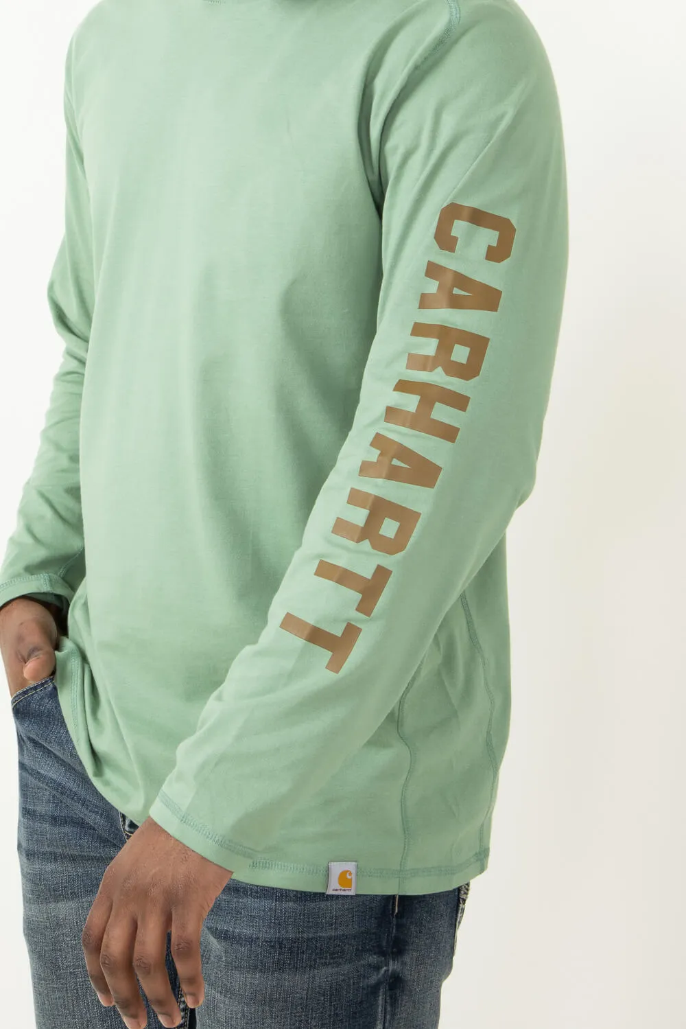 Carhartt Force Relaxed Fit Midweight Long Sleeve Logo Hooded T-Shirt for Men in Green | 106654-GF5-LODENFROST sold by Glik’s product image thumbnail 4
