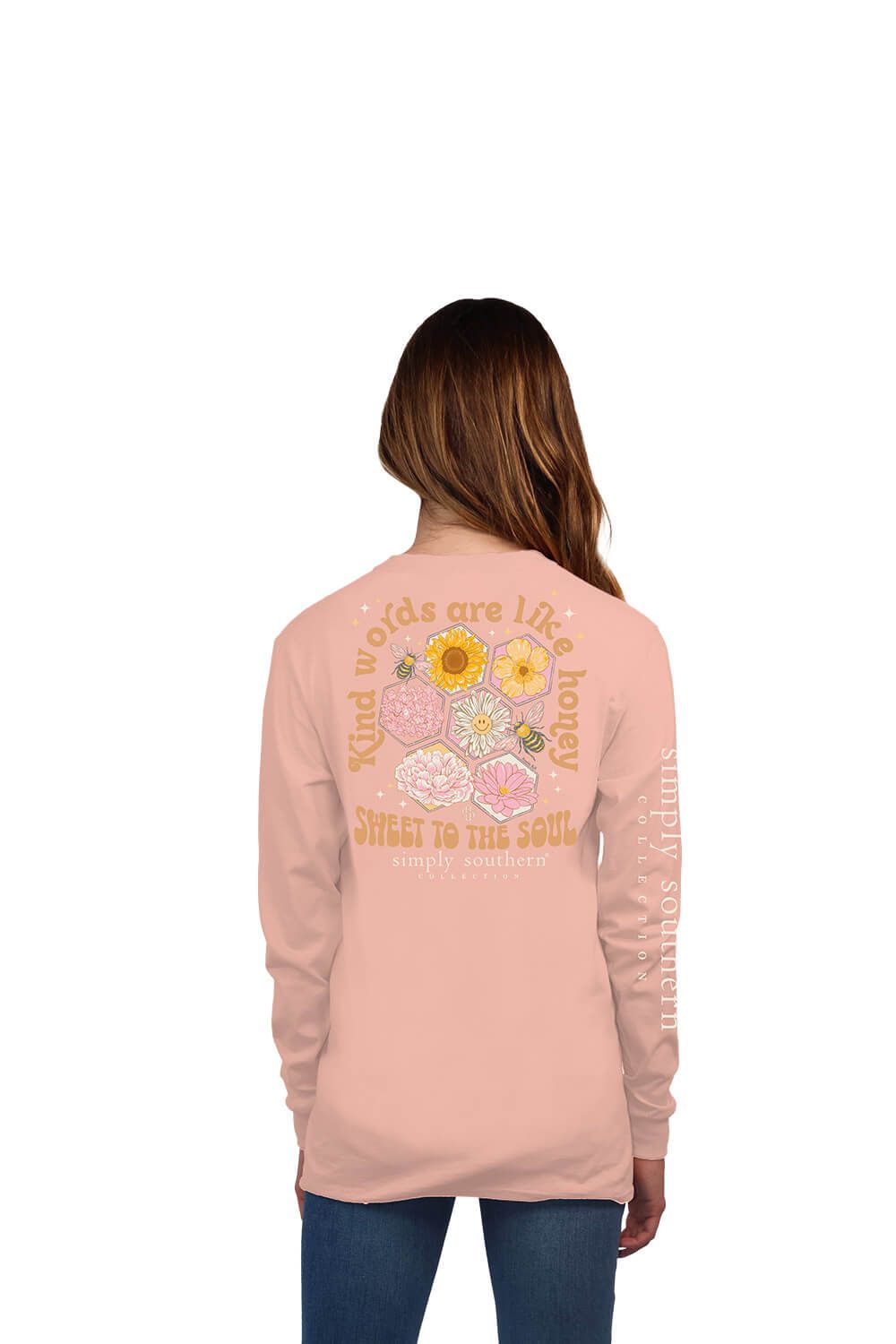 Simply Southern Youth Long Sleeve Kind Word T-Shirt for Girls in Reef | YTH-LS-KIND-REEF sold by Glik’s