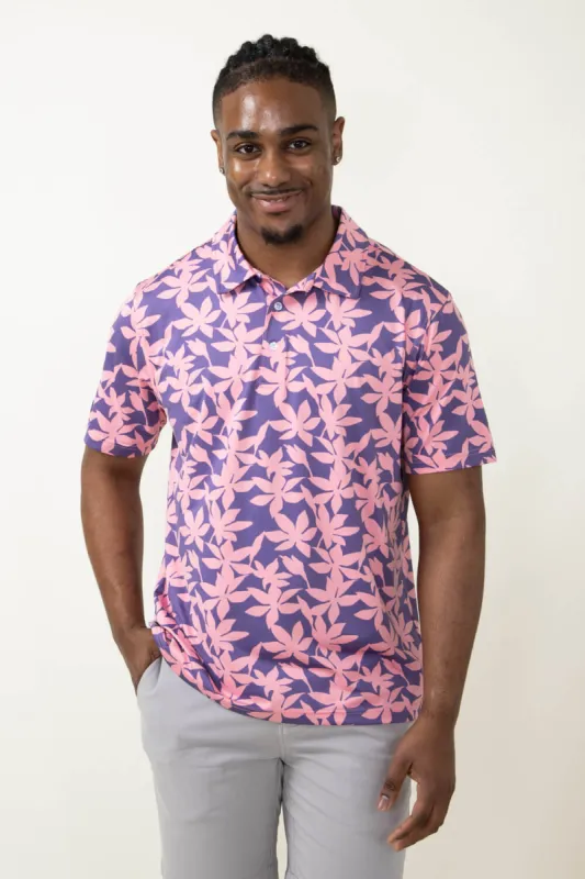 Simply Southern Pink Leaf Polo Shirt for Men in Pink | PP-0124-MN-POLO-PTTN-LEAFPNK sold by Glik’s