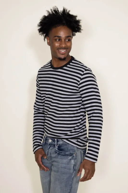Stripe Thermal Crew Long Sleeve Shirt for Men in Black | MK63-MP3764-BLACKHGREY sold by Glik’s