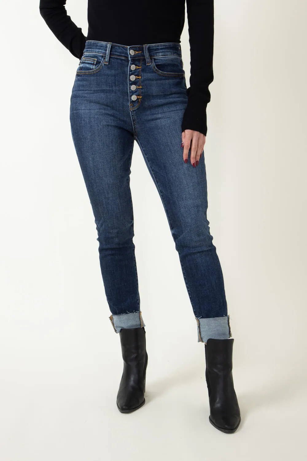 Judy Blue High Rise Button Fly Cut Off Skinny Jeans for Women | 82318REG sold by Glik’s product image thumbnail 3