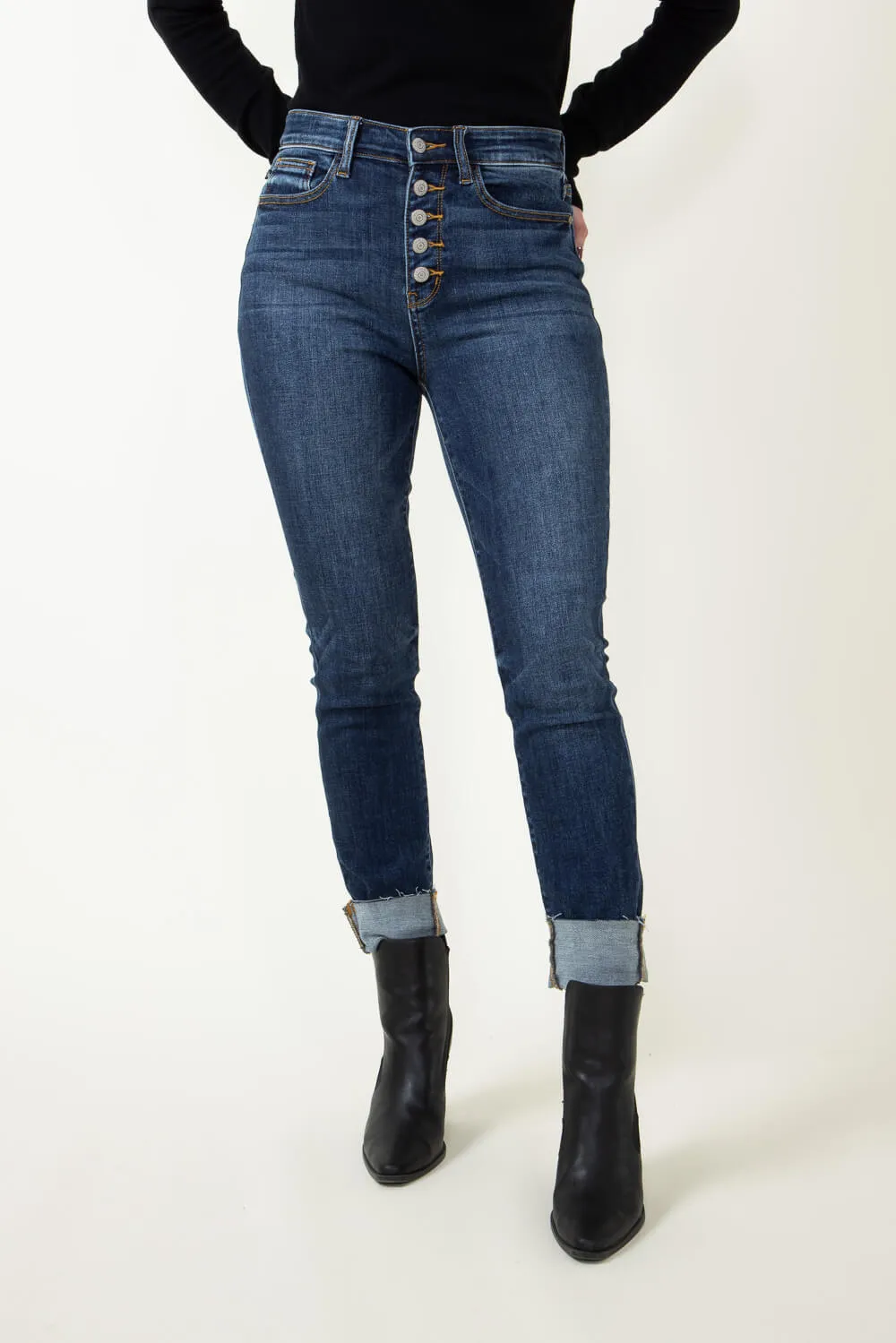 Judy Blue High Rise Button Fly Cut Off Skinny Jeans for Women | 82318REG sold by Glik’s