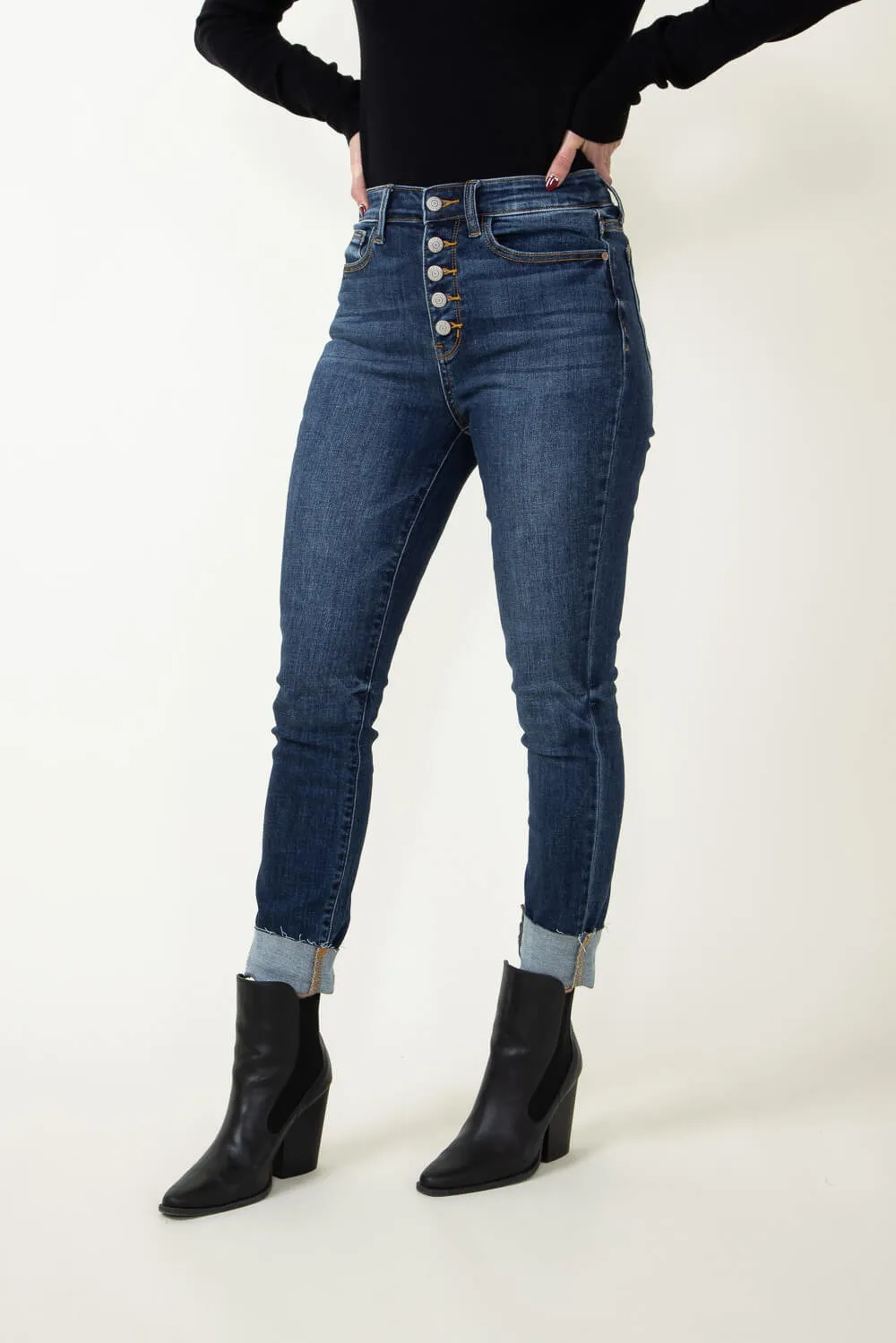 Judy Blue High Rise Button Fly Cut Off Skinny Jeans for Women | 82318REG sold by Glik’s product image thumbnail 5