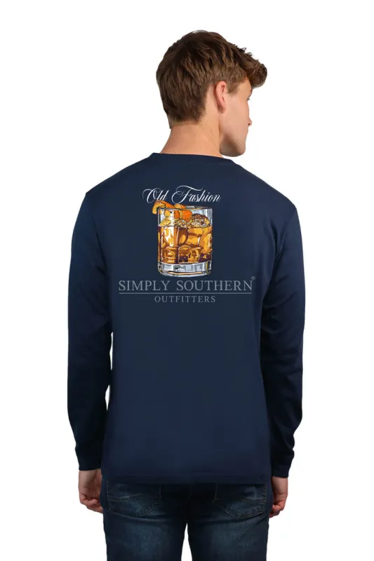 Simply Southern Long Sleeve Old Fashion Whiskey T-Shirt for Men in Blue | ULS-OLDFSHN-NIGHTSKY sold by Glik’s