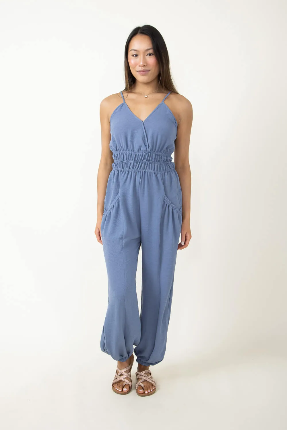 Cinched Waist Jumpsuit for Women in Blue | NP70130-DENIM sold by Glik’s product image thumbnail 2