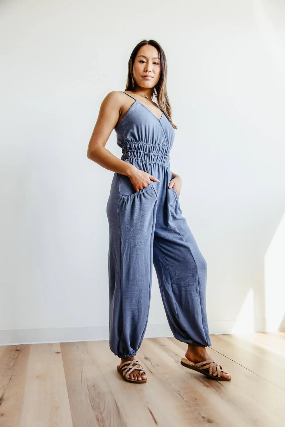 Cinched Waist Jumpsuit for Women in Blue | NP70130-DENIM sold by Glik’s