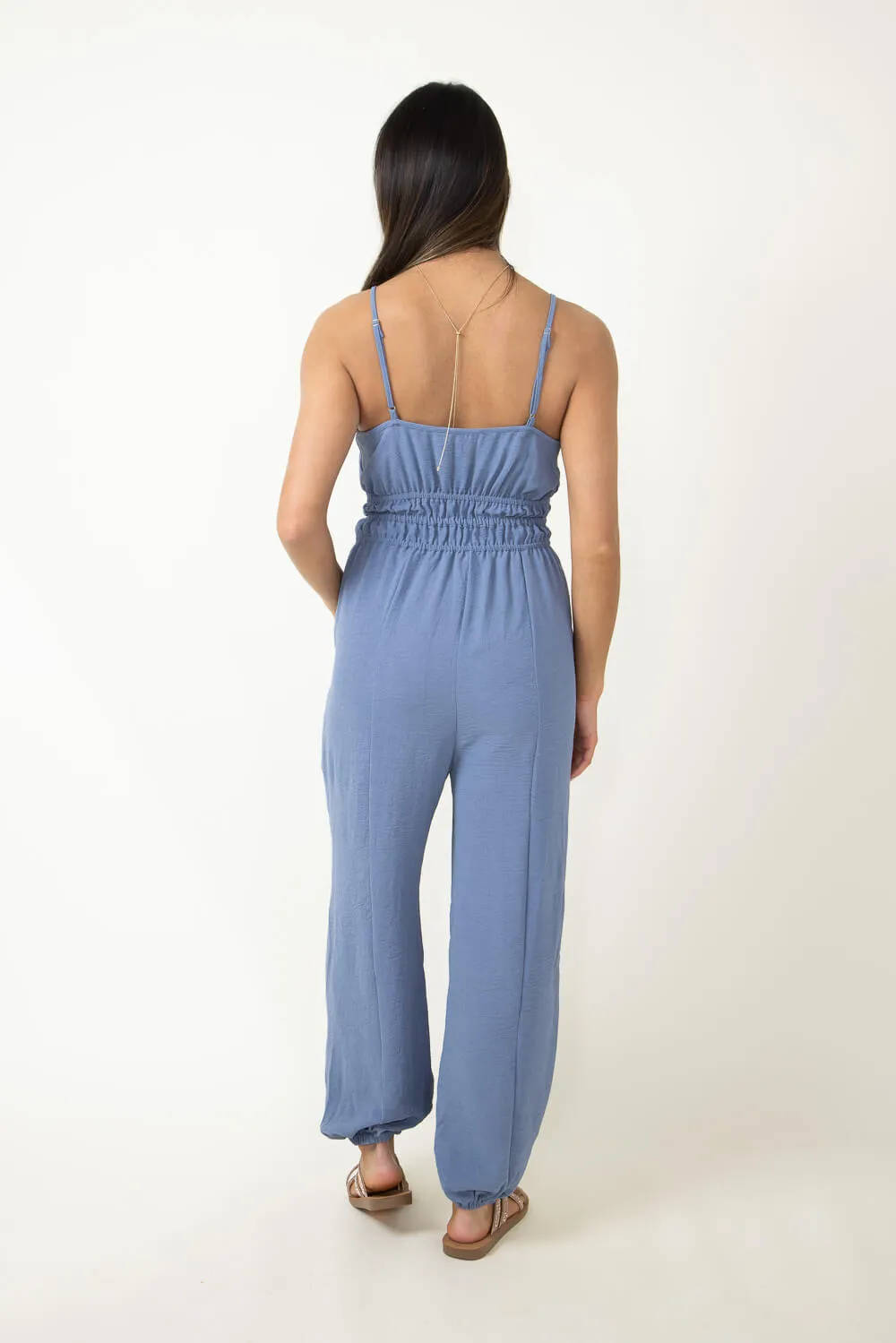 Cinched Waist Jumpsuit for Women in Blue | NP70130-DENIM sold by Glik’s product image thumbnail 3