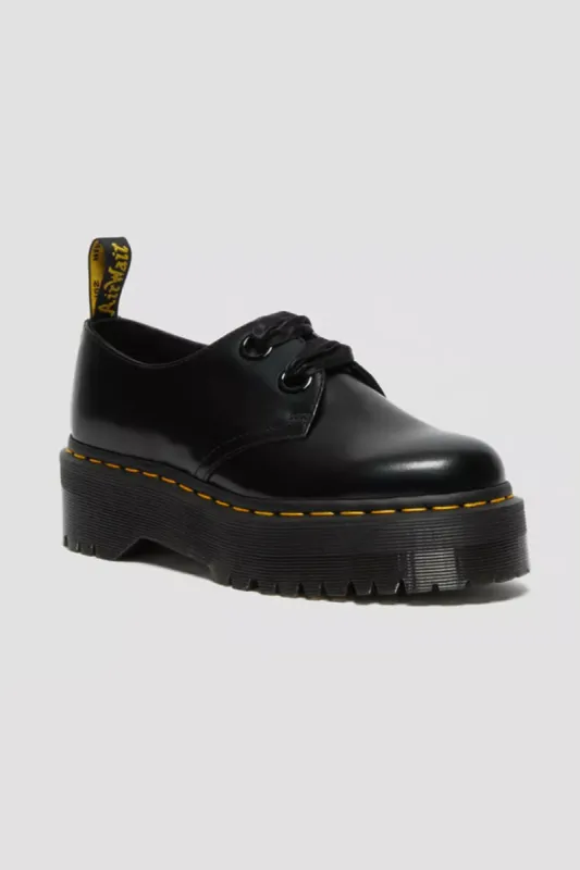 Dr. Martens Holly Buttero Leather Platform Shoes for Women in Black | 25234001 sold by Glik’s