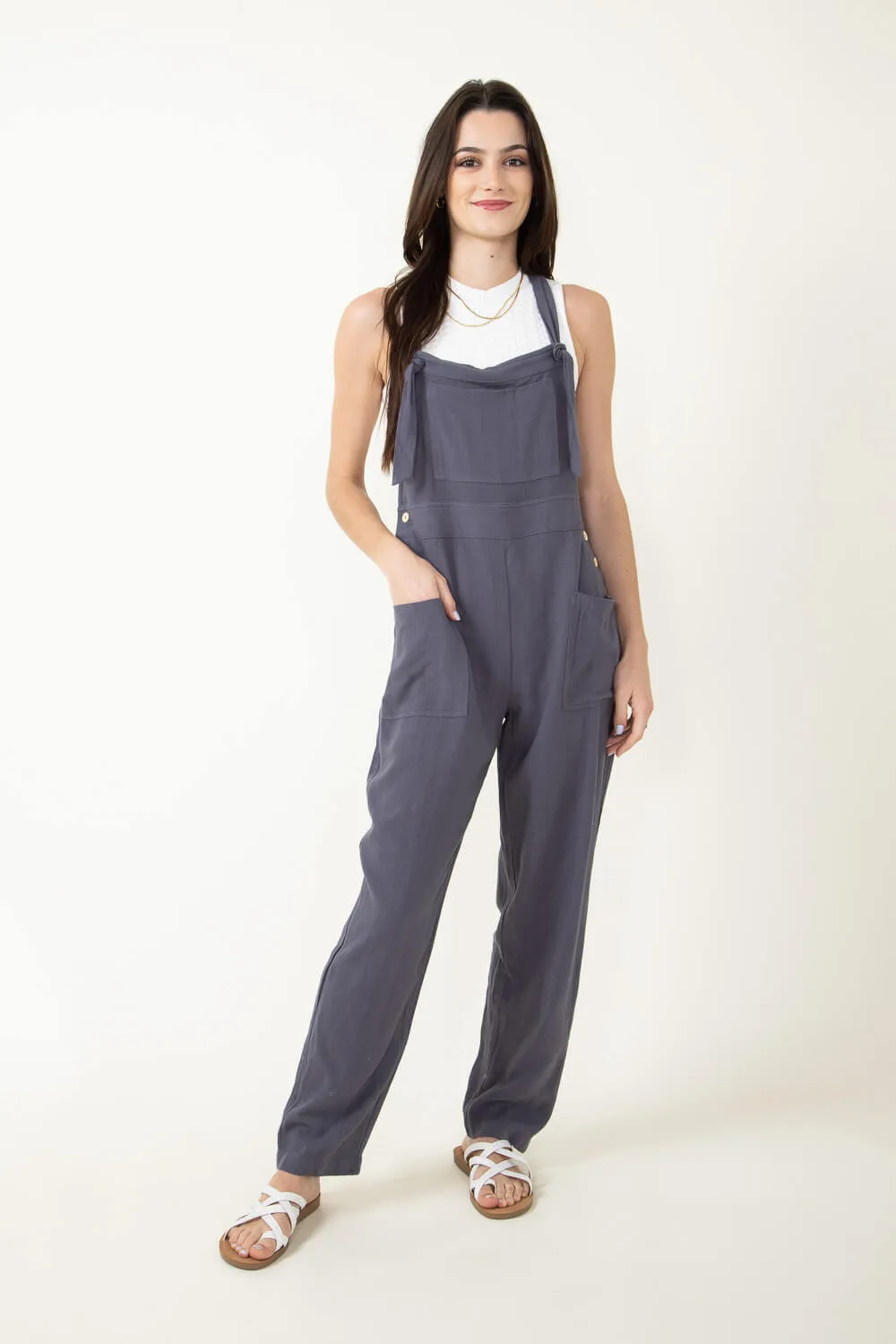 Illa Illa Linen Overalls for Women in Charcoal | IM6973-CHARCOAL sold by Glik’s