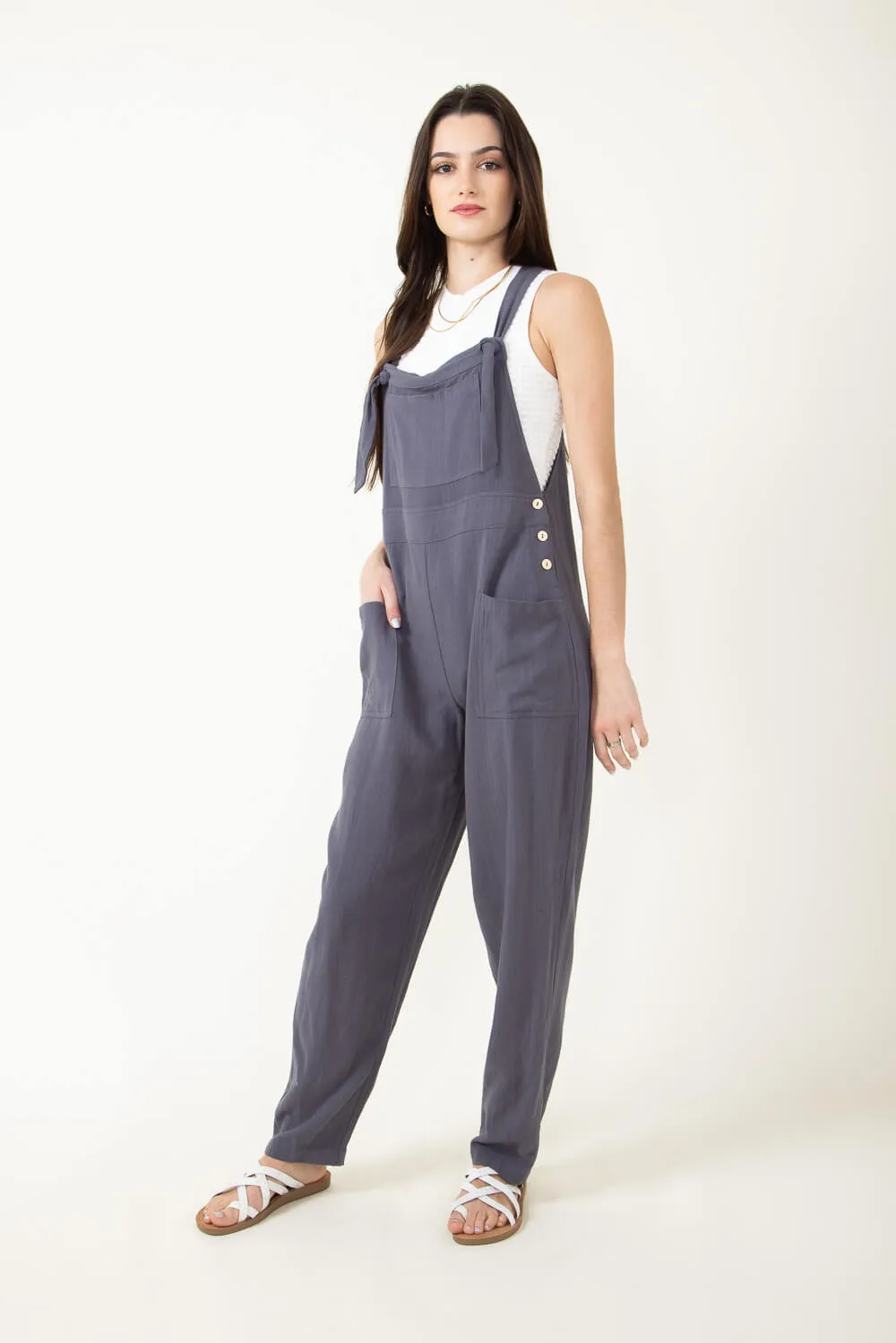 Illa Illa Linen Overalls for Women in Charcoal | IM6973-CHARCOAL sold by Glik’s product image thumbnail 4