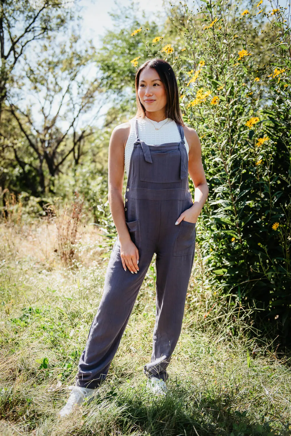 Illa Illa Linen Overalls for Women in Charcoal | IM6973-CHARCOAL sold by Glik’s product image thumbnail 2