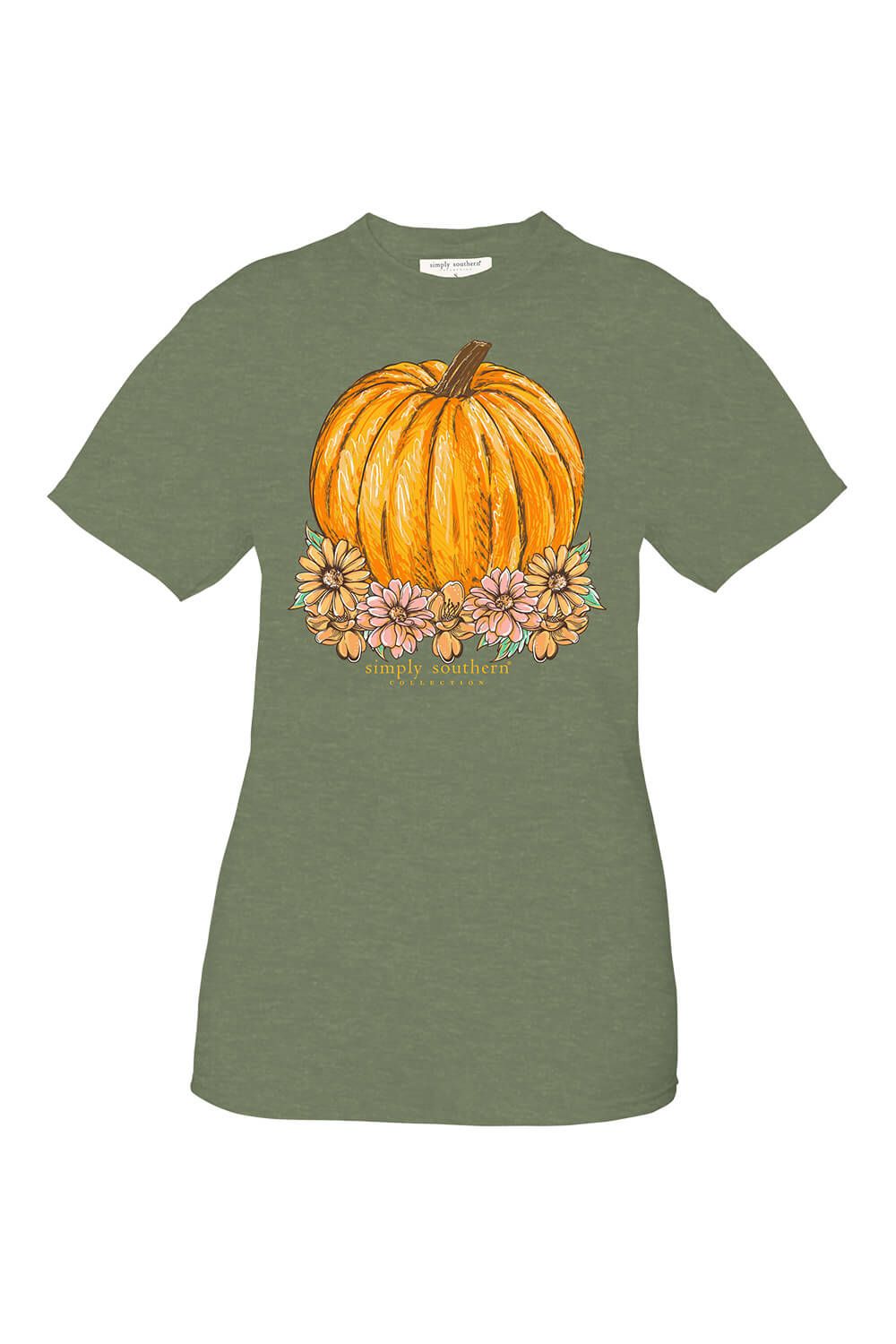 Simply Southern Flower Pumpkin T-Shirt for Women in Heather Green | SS-FLWRPMPKN-MILTGRNHTHR sold by Glik’s product image thumbnail 4