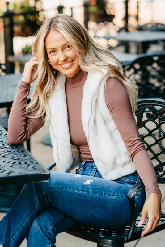 Love Tree Cropped Faux Fur Vest for Women in Ivory | 5110VN-IVORY sold by Glik’s