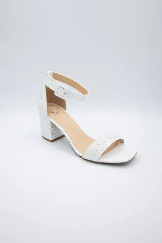 My Delicious Shoes Crete Block Heels for Women in White Pearl | CRETE-S WHT PEARL sold by Glik’s