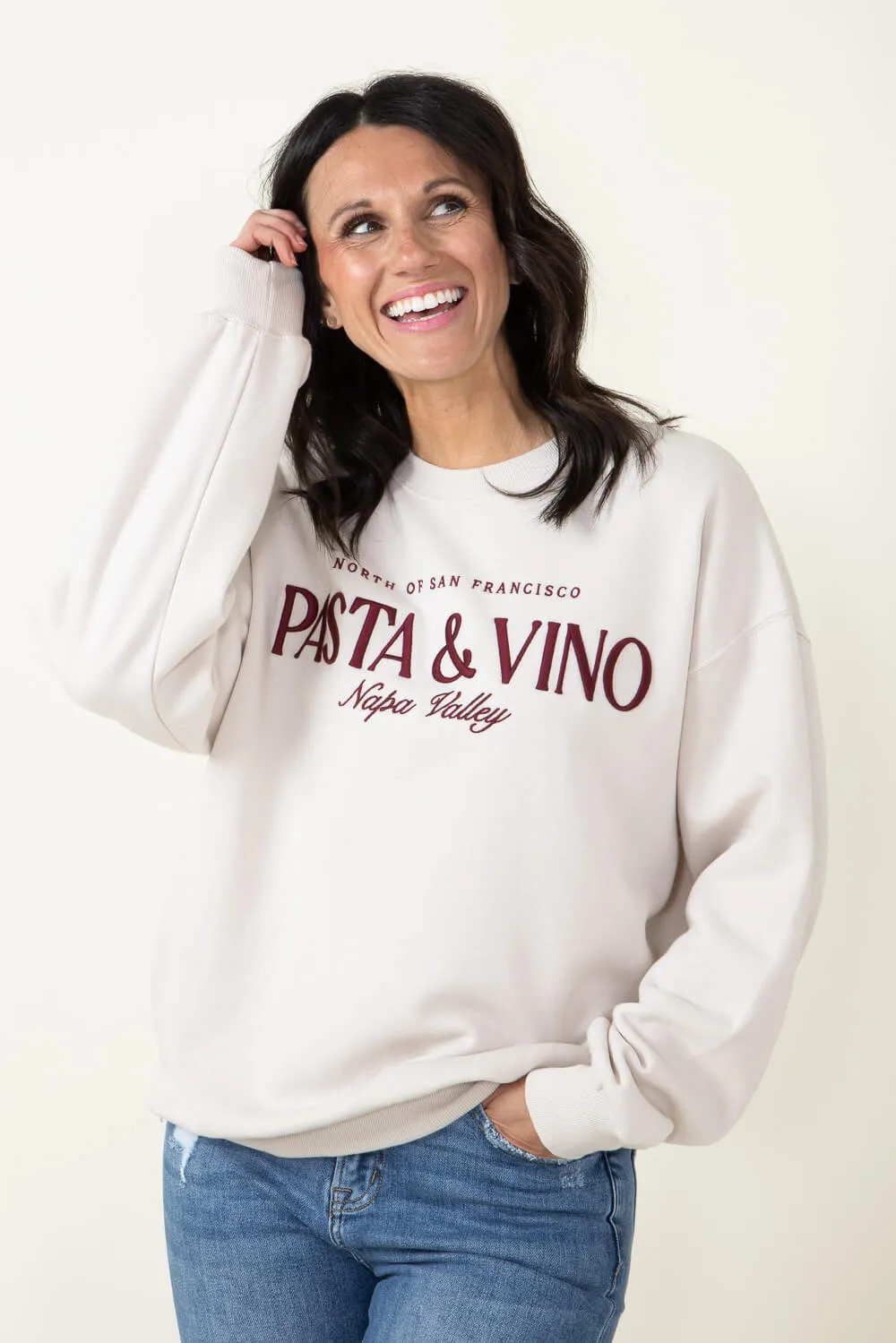 1897 Active Pasta & Vino Napa Valley Sweatshirt for Women in Beige | T727-BEIGE sold by Glik’s product image thumbnail 4