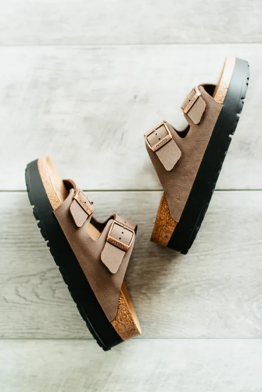 Papillio by Birkenstock Arizona Platform Vegan Birko-Flor Sandals for Women in Mocha | 1027417 sold by Glik’s