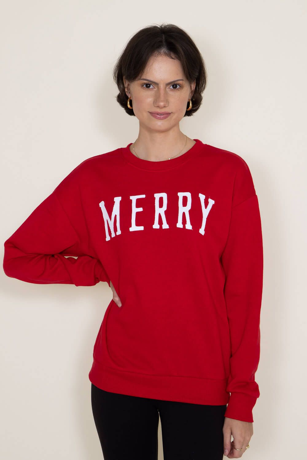 1897 Active Merry Embroidered Fleece Sweatshirt for Women in Red | GT305-MERRY-RED sold by Glik’s product image thumbnail 2