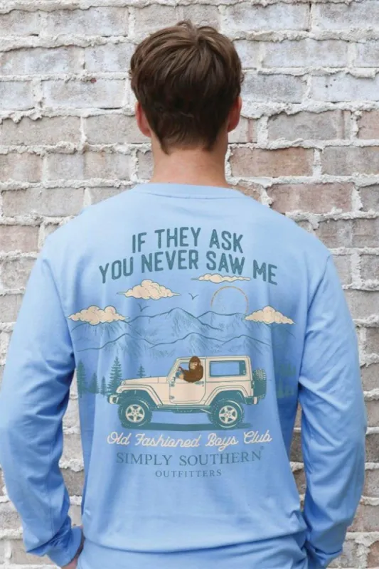 Simply Southern Long Sleeve Sasquatch Jeep T-Shirt for Men in Blue | MN-LS-SASQSUV-FOG sold by Glik’s