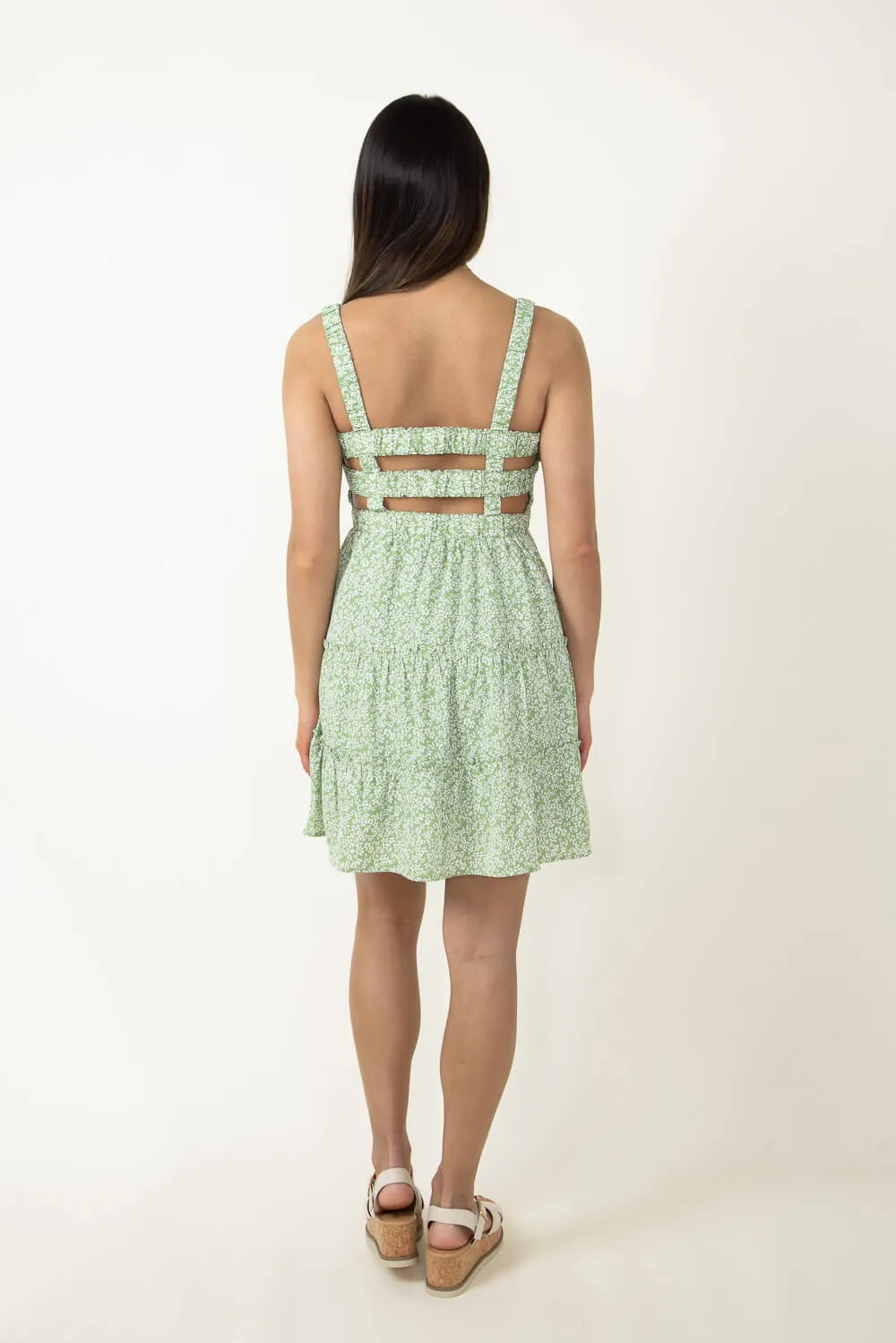 Open Back Elastic Band Mini Dress for Women in Green Floral | ND30140-SAGEFLORAL sold by Glik’s product image thumbnail 3