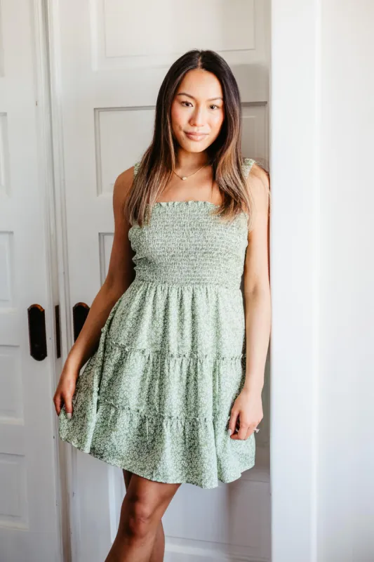 Open Back Elastic Band Mini Dress for Women in Green Floral | ND30140-SAGEFLORAL sold by Glik’s