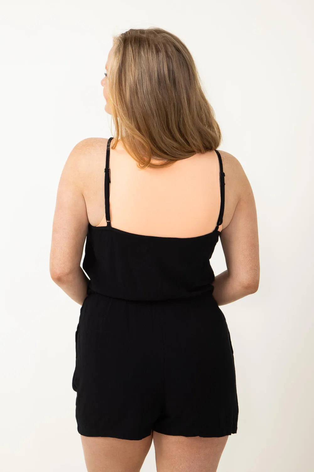 Romper with Thin Straps and Pockets for Women in Black | DZ23E423-BLACK sold by Glik’s product image thumbnail 4