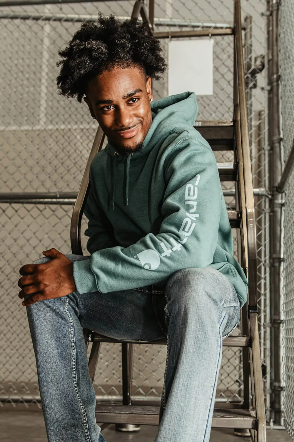 Carhartt Logo Sleeve Hoodie for Men in Teal | K288-GE1 sold by Glik’s