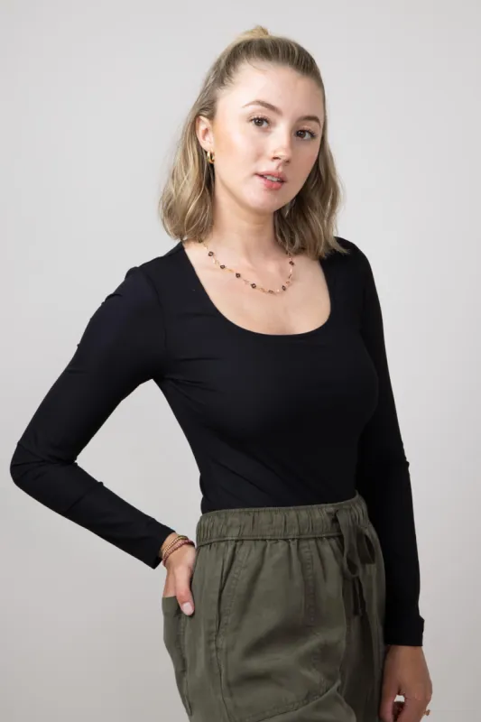 Long Sleeve Bodysuit for Women in Black | UT3067-BLACK sold by Glik’s