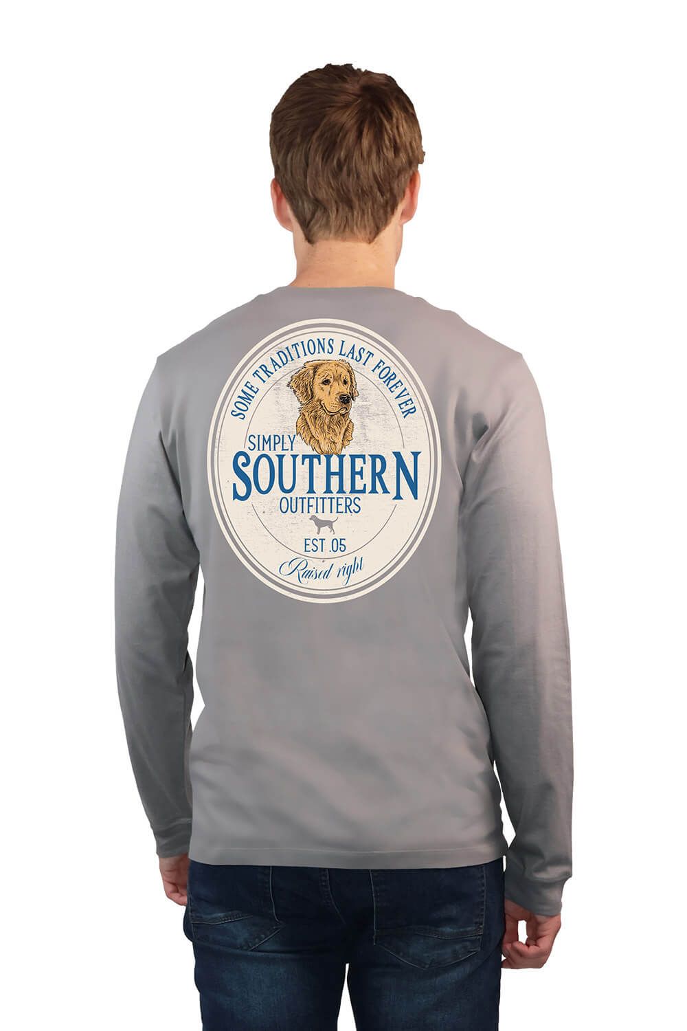 Simply Southern Long Sleeve Golden Retriever T-Shirt for Men in Grey | ULS-GOLDENRTRV-TIN sold by Glik’s