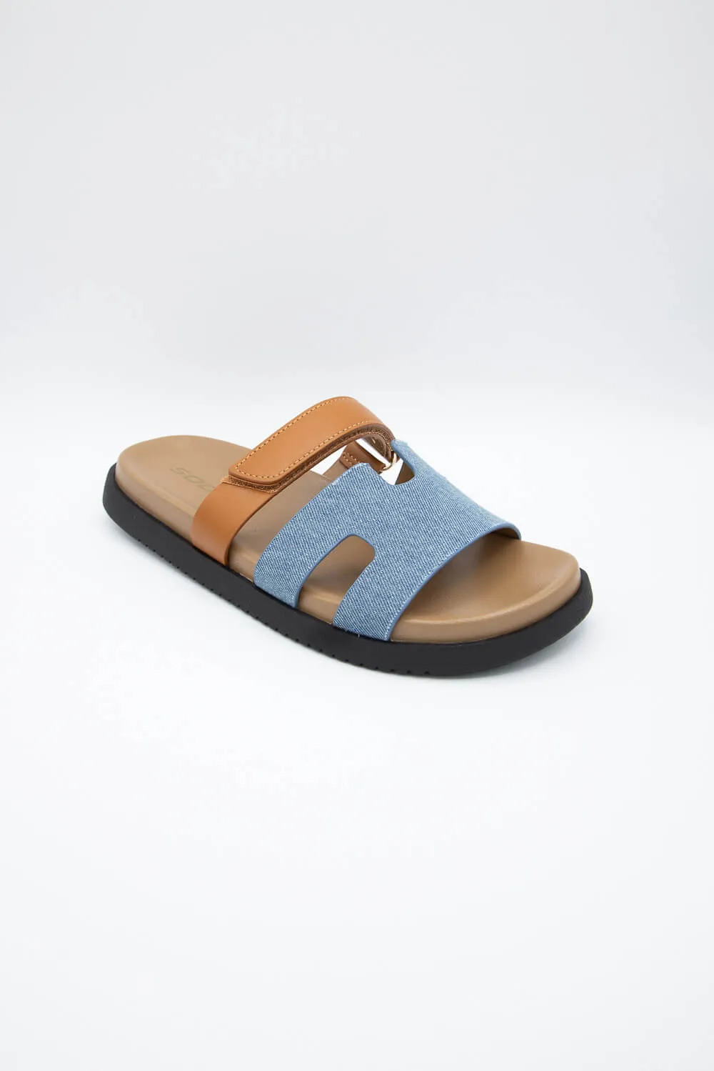 Soda Bianca Slide Denim Sandals for Women in Brown | BIANCA-S BLUE sold by Glik’s