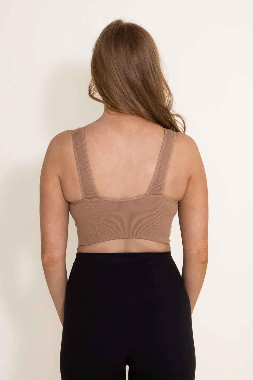 Ribbed V Plunge Padded Sports Bra for Women in Brown | 342-TOBACCO sold by Glik’s product image thumbnail 2