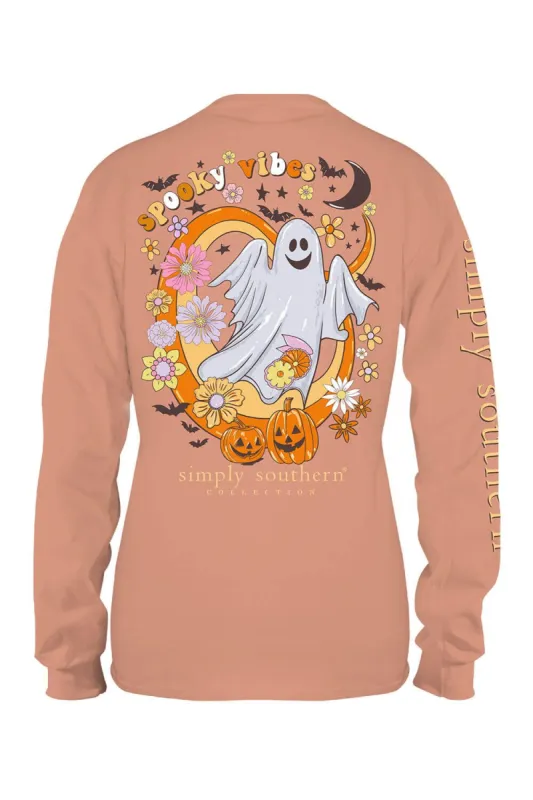 Simply Southern Plus Size Long Sleeve Spooky Vibes T-Shirt for Women in Cafe | EXT-LS-SPOOKY-CAFE sold by Glik’s