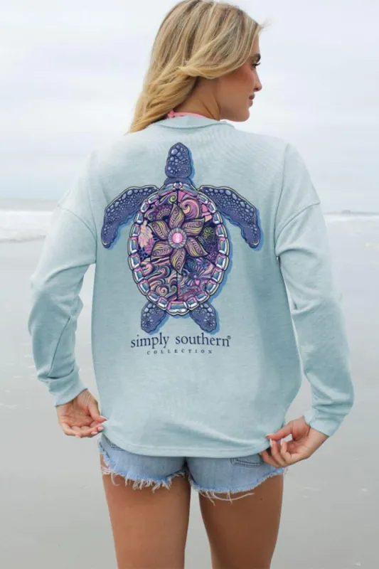 Simply Southern Tracking Turtle Boxy Crewneck Pullover for Women in Blue | TRACK-BOXY-PULL-MDL-OCEAN sold by Glik’s