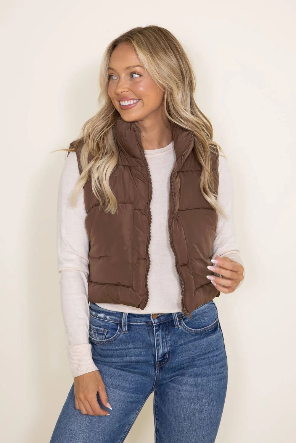 Love Tree Cropped Puffer Vest for Women in Brown | 5073VM-COCOA sold by Glik’s product image thumbnail 2